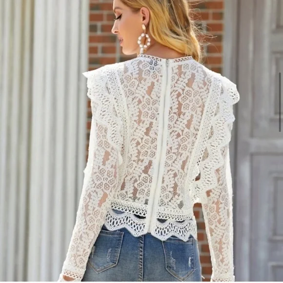 Last 1 L! 5 Star Rated New Bohemian Crochet Top with Back Zipper - Picture 3 of 15
